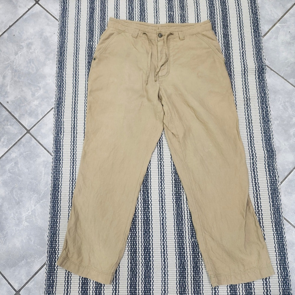 Murano Baird McNutt Linen Pants Mens 34x30 Khaki Tan Drawstring Casual Trousers